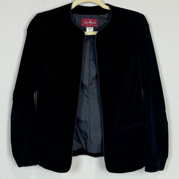 VTG Jean Nicole Black Velvet Open Front Jacket 8 - Picture 1 of 8